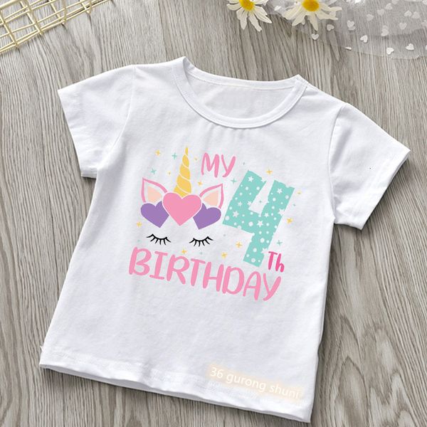 Ensembles de vêtements Mon 29e anniversaire Numéro TShirt Kawaii Licorne Cils Amour Dessin Animé Enfants Vêtements Filles T-shirt À Manches Courtes T-shirts 230630