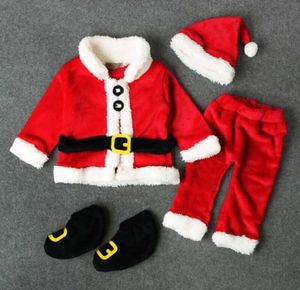 Kleding Sets My Christmas Baby Santa Costumes Toddler pasgeboren Kid Kid jongens Girls Red Xmas Set Warm jas hoed schoenen PCSSE5106901