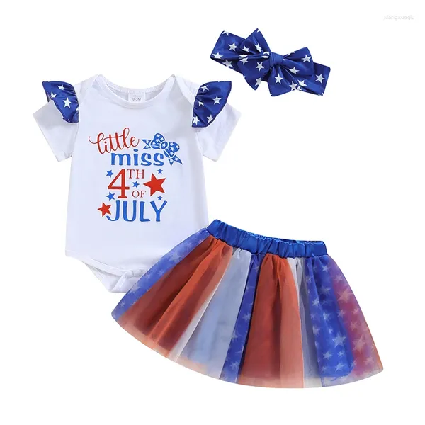 Vêtements Définit ma première tenue de petite fille du 4 juillet Little Miss Romper Stars Stripes Tulle Tutu Robe Jupe mignonne