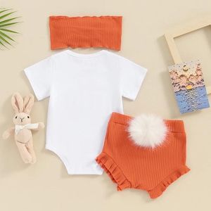 Ensembles de vêtements My First Easter Baby Girl Outfit Born Little Romper Pompon Shorts Bloomers Bandeau 3Pcs Ensemble