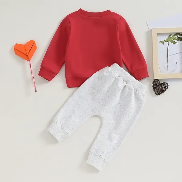 Conjuntos de ropa Mi primer día de San Valentín Baby Boy Outfit Conjunto de pantalones para niños pequeños Mama S Sudadera con cuello redondo Jogger Otoño Ropa de invierno