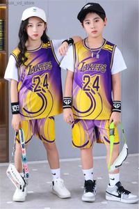 Vêtements Définit de nouveaux lakers de garçons et filles de garçons et de filles 24 Basketball Jerseys Fake Two-Piece Childrens Uniform Kit Primary School Training245 T240415