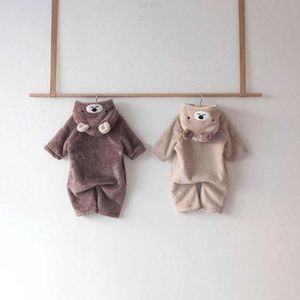 Ensembles de vêtements nouveau bébé ours en coton body à manches longues en peluche à capuche Creeper pour garçons et filles