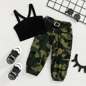 Conjuntos de ropa Nueva ropa para niña, tirantes de punto para niña de verano, tops sexys, mallas de camuflaje, pantalones, trajes, trajes deportivos informales para bebé