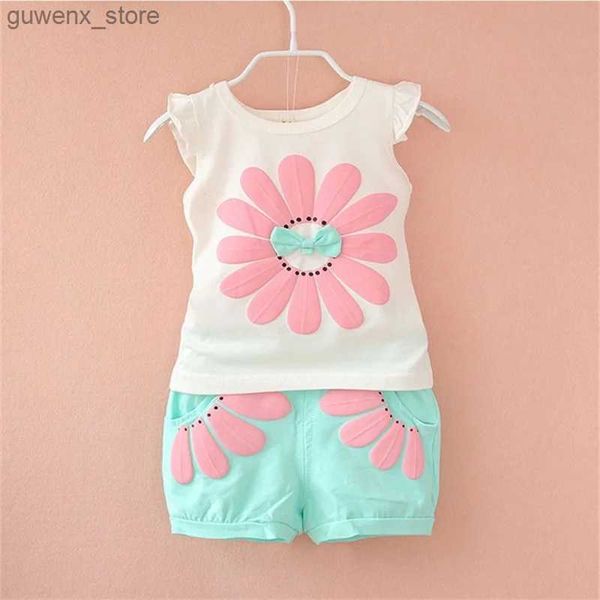 Conjuntos de ropa New Baby Baby Girls Clothing Fits Brand Summer recién nacido Infantil sin mangas Camiseta Shorts 2pc/Sets Ropa de pistas deportivas casuales Y240415