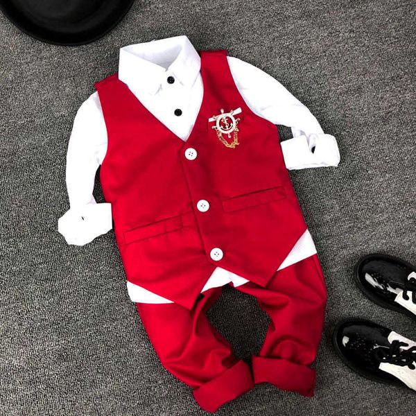 Conjuntos de ropa Nuevo traje de chaleco para niños Trajes de verano de boda para niños a la moda para piezas Conjunto de ropa de chaleco para niños rojos y blancos