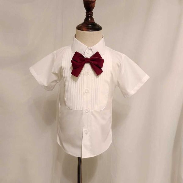 Conjuntos de ropa nuevos niños nuevos blancos sólidos/camisas de niñas para niños Tops + corbata de lazo de la manga larga ropa de boda para bebés camisetas para bebés 0-4 años Y240515