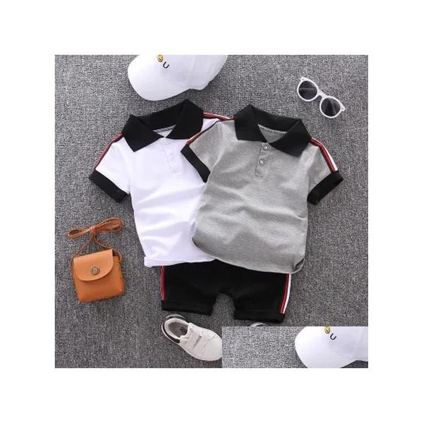 Conjuntos de ropa Nueva moda Bebé Trajes de verano Niños Estilo preppy Conjuntos de dos piezas Niños Casual Ropa al aire libre Niños Camiseta de color sólido Agregar Otvag