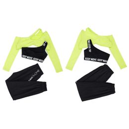 Kledingsets Nieuwe Hip Hop Jazz Dance Suit Sportwear Kids Girls Lange Mouw Tops Single Schouder Vest Pants Set Fashion Modern Street Dancewear W230210