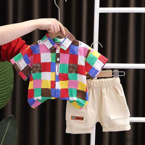 Vêtements ensembles nouveaux enfants garçons filles vêtements d'été coton bandes colorées sportives short de chemise infantile pour enfants de vêtements de vestiges 0-5 ans