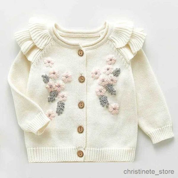 Conjuntos de ropa Nueva primavera otoño infantil bebés niñas de punto de manga larga abrigo de flores tirantes mamelucos conjuntos de ropa niños niña traje ropa R231127