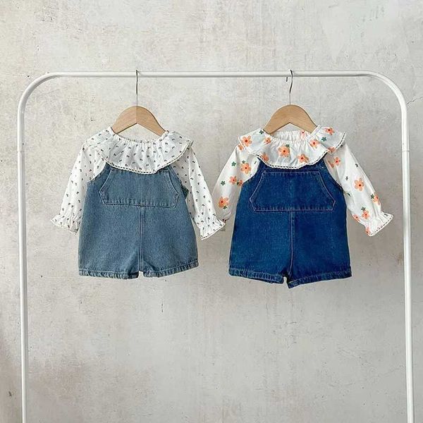 Vêtements Ensemble de nouveaux vêtements de bébé printemps ensemble Toddler Sweet Floral Tops Soft Denim Global Girls Outwear H240425