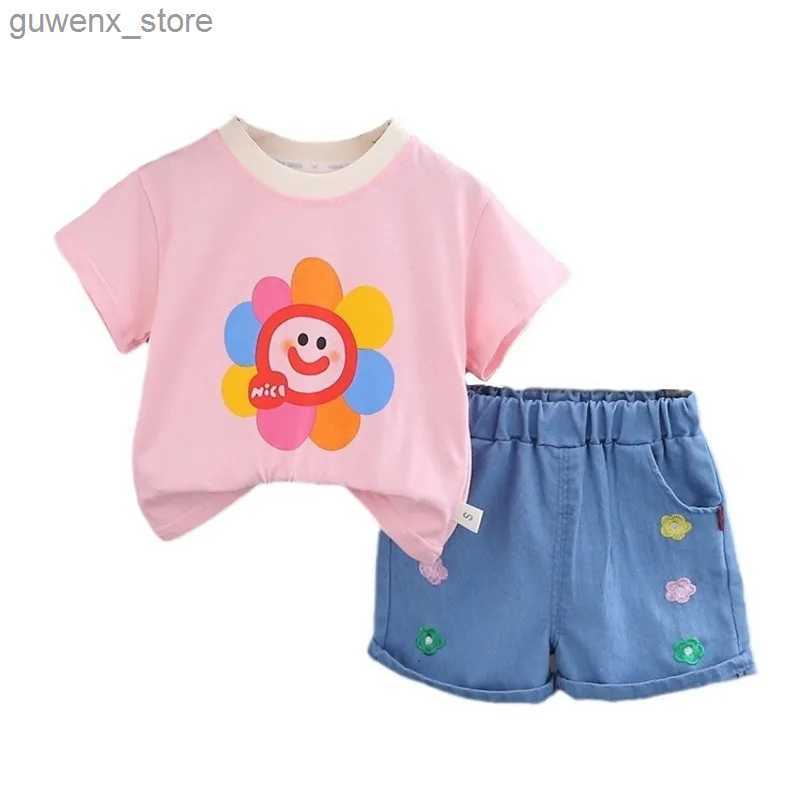 Kläder sätter nya sommar babykläder passar barn flickor söta t -shirt shorts 2pcssets småbarn casual dräkt barn kläder spädbarnsspårar y2404154fsly2404174
