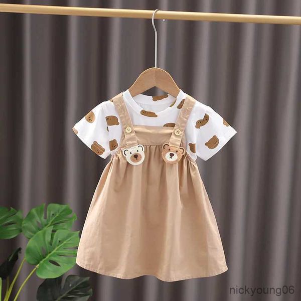 Ensembles de vêtements Nouvel été bébé filles garçons vêtements enfant en bas âge mode infantile enfants ours vêtements costumes solide t-shirt salopette pantalon 2 pièces/ensemble