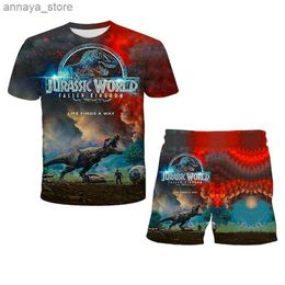 Kledingsets Nieuwe zomer Baby Jurassic Park 3 Dinosaur -kledingset Childrens Boys and Girls T -shirt shorts 2pcs Set Childrens Clothing Childrens Athletic Clot