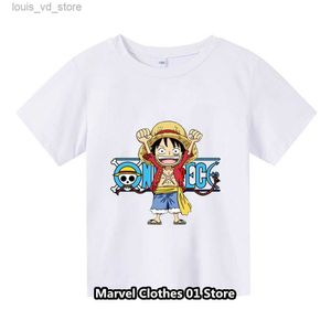 Vêtements Ensemble Nouveau d'été à manches courtes Anime One Pieces T-shirt imprimées Enfants Summer Cool Streetwear Cool Boy Girl Girls Kids Tops T240415