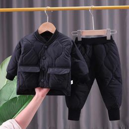 Bekleidungssets Neue Winter- und Herbst-Herren-Parkas mit langen Ärmeln, 2-teiliges Set, warme Skibekleidung aus Baumwolle, Kinderbekleidung, sportliche Kinderbekleidung 231124