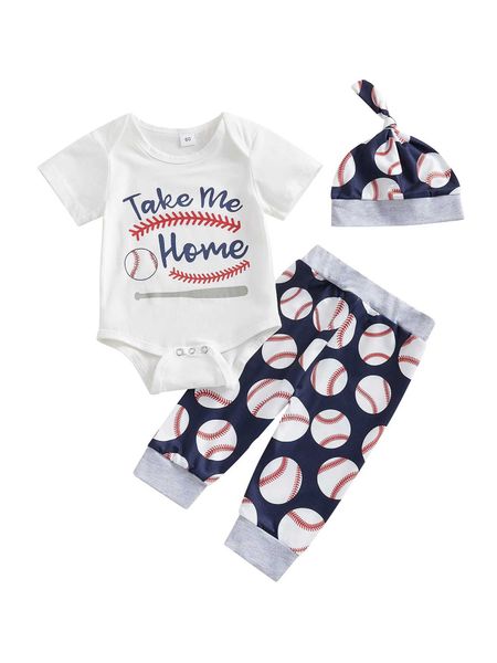 Vêtements Définir la tenue de baseball pour bébé nouveau-né nouveau joueur en ville pantalon de jogger 3pcs rentrant à la maison h240507