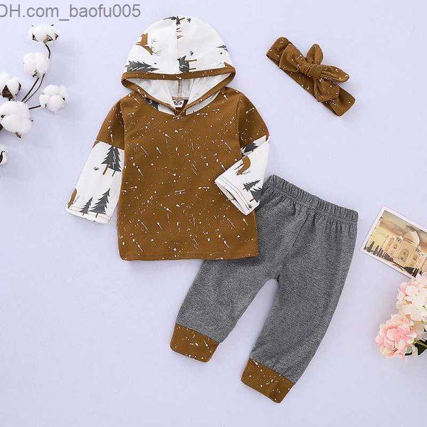 Conjuntos de ropa Bebé recién nacido Conjunto de dibujos animados Bebé Niño Niñas Dibujos animados Deer Antlers Colorblock Sudadera con capucha Niños Ropa casual Trajes de bebé Pantalones con diadema 06 Z230714