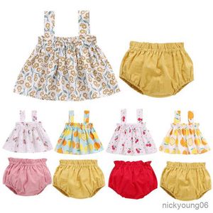 Kleding Sets Pasgeboren Baby Meisje Kleding Set Zomer Print Mouwloze en Effen Kleur Shorts 2 Stuks Outfit Pasgeboren Baby