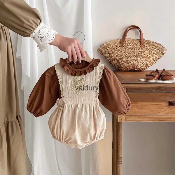 Conjuntos de ropa Conjunto de mameluco de algodón para niña recién nacida, tirantes + camisa con volantes, 2 uds., bordado de encaje para niños pequeños, conjunto de ropa para bebé de una pieza 3-18Mvaiduryb