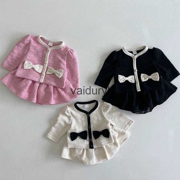 Conjuntos de ropa Bebé recién nacido niña vestido elegante traje abrigo + vestido 2 piezas vestido de lazo vintage infantil niño primavera otoño ld conjunto de ropa para niños 6M-2Yvaiduryb