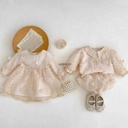 Conjuntos de ropa Bebé recién nacido Vestido de malla de flores Conjunto de ropa de algodón Blusa para niños pequeños + Pantalones cortos Traje de primavera y otoño Ropa para bebés 3-36Mvaiduryb