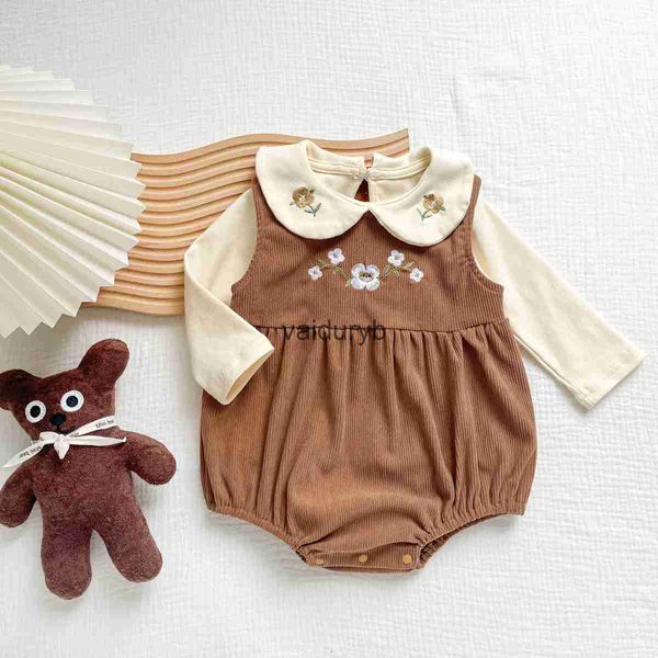 Ensembles de vêtements Nouveau-né bébé fille barboteuse vêtements ensemble jarretelle + chemise 2 pièces velours côtelé infantile enfant en bas âge broderie combinaison une pièce bébé vêtements 6-24Mvaiduryb