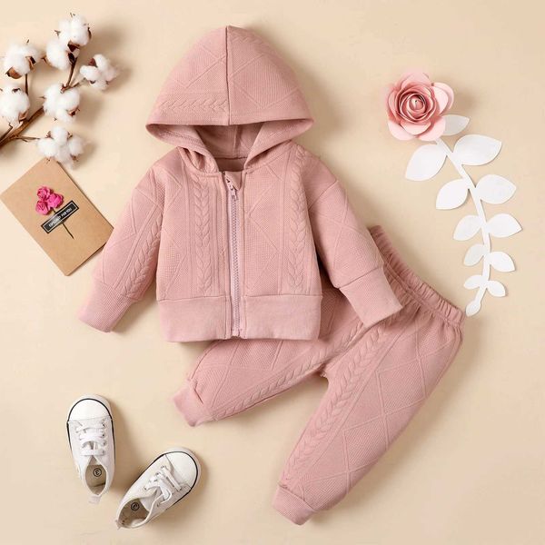 Ensembles de vêtements pour nouveau-né fille, printemps automne hiver, casquette rose, fermeture éclair, pantalon à manches longues, costume mignon à la mode