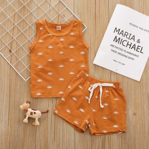 Ensembles de vêtements nouveau-né bébé filles garçons gilet d'été shorts costume mode coton décontracté soleil imprimé hauts sans manches et vêtements courts