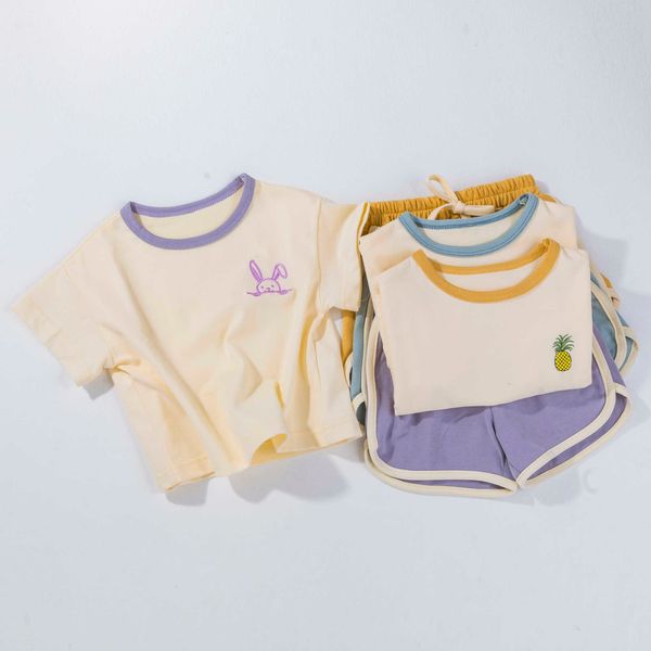 Conjuntos de roupas para bebês recém-nascidos, meninas, meninos, camisetas, calças, 2 peças, roupa para casa, conjunto casual diário, painel bordado, mangas curtas, terno z0321