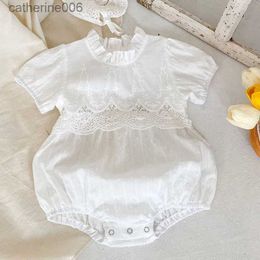 Set di abbigliamento Neonate Tute a maniche corte in cotone con cuciture in pizzo Estate 0-24 mesi Tute per neonate Vestiti per neonateL231202