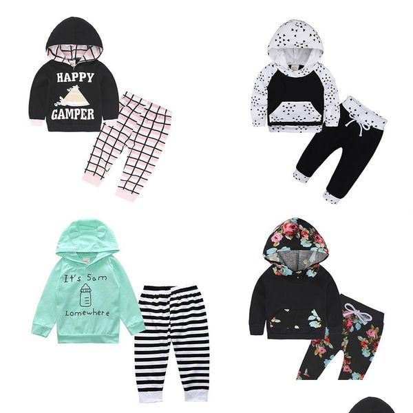 Ensembles de vêtements Nouveau-né Bébé Sweat à capuche Tenues Floral Tribal Monochrome Elk Camouflage Léopard Rayé Arc À Capuchon Printemps Automne Garçon Fille Cl Dhfag