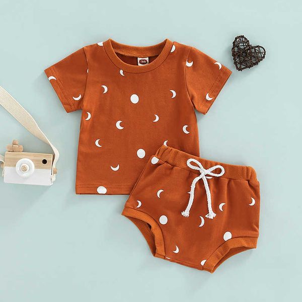 Ensembles de vêtements Ensembles de vêtements d'été pour bébé nouveau-né Ensembles de vêtements pour bébés garçons filles en coton imprimé soleil / lune à manches courtes T-shirts et shorts Survêtements