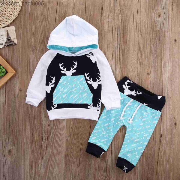 Ensembles de vêtements Nouveau-né enfants bambin bébé garçon fille cerfs hauts à capuche hoddie + pantalons tenues ensemble vêtements 0-5T shipiing gratuit Z230714