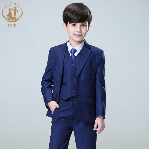 Ensembles de vêtements Nimble Printemps Automne Formel Garçon Costume Ensemble Enfants Fête Hôte Costume De Mariage En Gros Manteau Pantalon Gilet 3 Pcs Bleu Blazer 230613