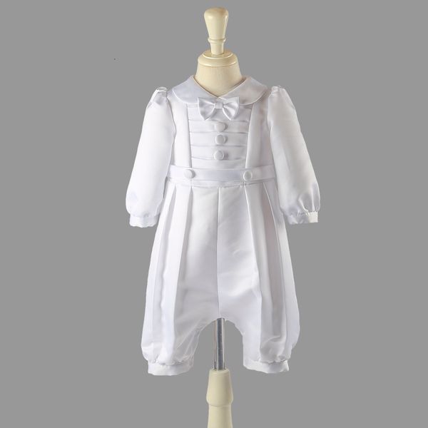 Ensembles de vêtements Nimble White Baby Boy Set de vêtements Baptême Outfits Summer Solid Full Sleeve Bow Lace Robe de baptême né Gentleman Birthday 230605