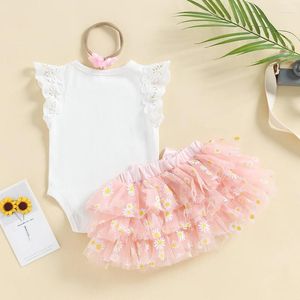 Ensembles de vêtements Nituyy Baby Girls 1er anniversaire Tenues One Print Romper Rose Tutu A-Line Mesh Mini Jupe Bandeau Été Automne Infant Set