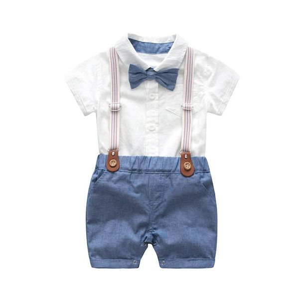 Ensembles de vêtements Nowborn Baby Boy Gros Outfit Vêtements Bow Formel Romper Gentleman Party Coton Solide Combinaison Jarretelle PantalonClothing