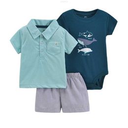 Conjuntos de ropa Oem 100% algodón orgánico 3 piezas pijamas de bebé manga corta suave Onesie niños niñas pijamas elásticos
