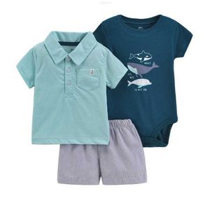 Ensembles de vêtements Oem 100% coton biologique 3 pièces bébé pyjamas à manches courtes doux Onesie garçons filles pyjamas élastiques