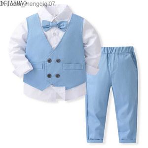 Ensembles de vêtements Pantalon officiel Vêtements pour enfants Ensemble pour garçons Vêtements élégants Bleu Ensemble pour bébés garçons Assorti Gentleman Chemise Cravate Débardeur Z230717