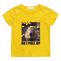 Ensembles de vêtements OK I PULL UP Capybara T-shirt imprimé mignon à manches courtes 100 coton T-shirt pour enfants Kawaii Cartoon Graphic Printing Soft 230630
