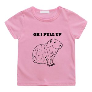 Kleding Sets OK I PULL UP Capybara Leuke Print Teeshirt 100 Katoen Casual Zomer Tshirt Kawaii Cartoon Jongens en Meisjes T-shirts Grafische Tees 230630