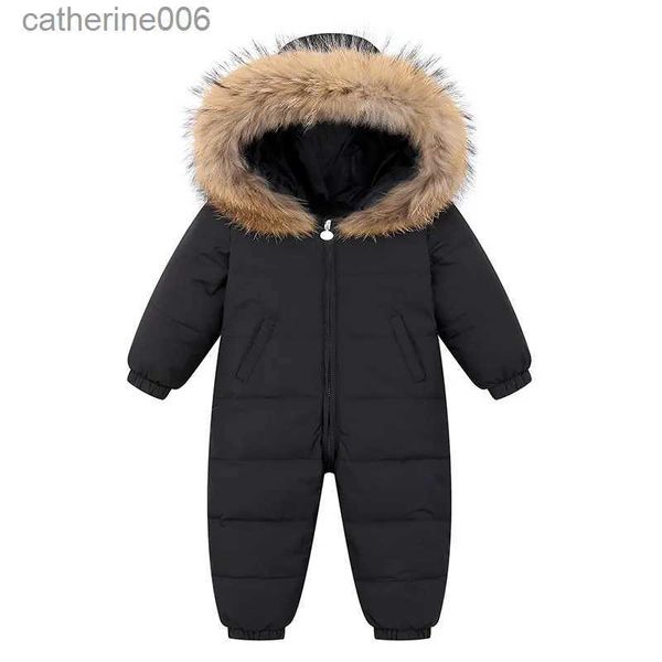 Conjuntos de ropa OLEKID 2023 bebé invierno mameluco con capucha cálido piel de mapache real bebé niña traje de nieve niño niño mono mono infantil ropa de bebé L231202