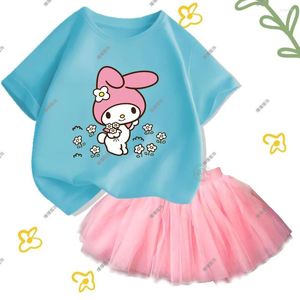 Kledingsets Outdoor Sports Party Ballet Children's Fashion Cotton T-Shirt en Fluffy Tule Rok Girls Gedrukte Melody Pink Kid Set