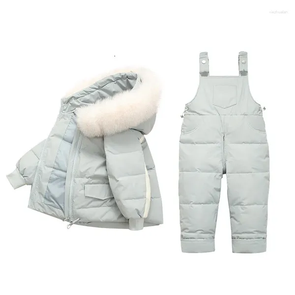 Conjuntos de ropa Parka de piel Real con capucha para niño y bebé, ropa para niña, chaqueta de plumón de pato, abrigo cálido para niño, traje de nieve para niño