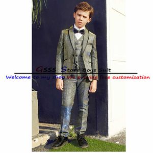 Ensembles de vêtements costumes pour garçons smoking veste de mariage pantalon gilet brillant soie enfant blazer ensemble 3-16 ans tenue complète personnalisée