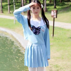 Kledingsets Pink Blue JK Uniform Top geplooide rok Anime Sailor Sailor Saile Saile Saile Saile Sailer Saile Sailor Vrouwen Koreaanse student Girl Cosplay kostuums
