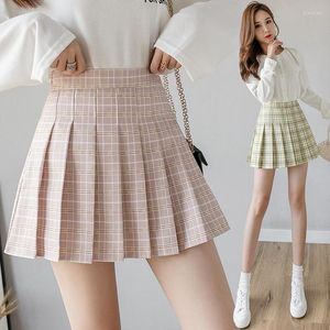 Ensembles de vêtements jupes roses femmes 2022 été taille haute Anime femme Kawaii étudiant court blanc Plaid noir plissé Mini jupe